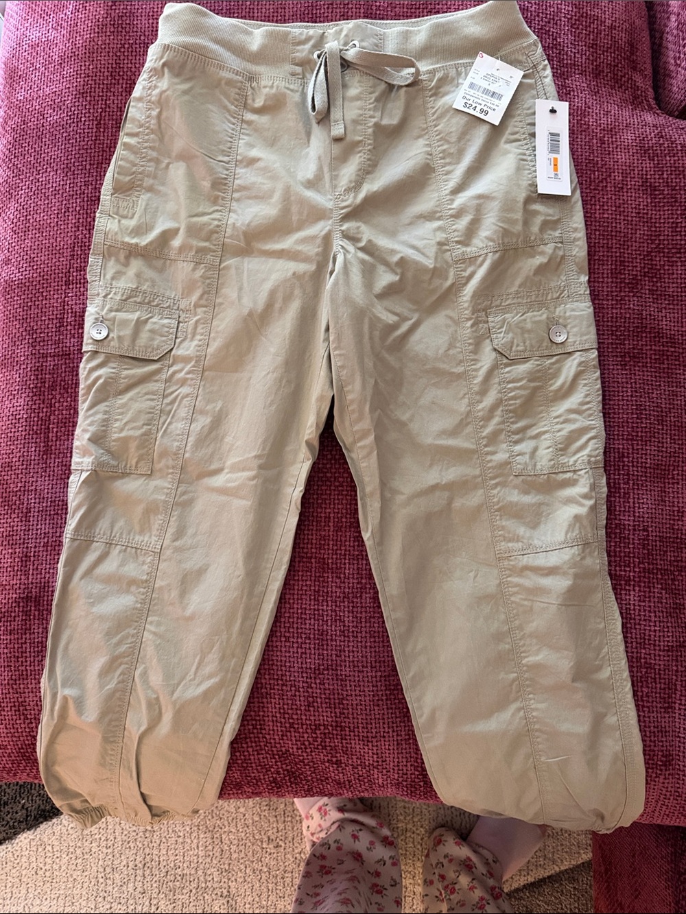 DKNY Women's Khaki Cargo Jogger Pants with Drawstring